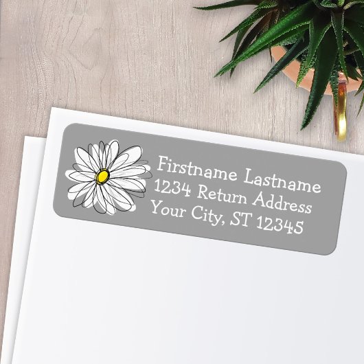 Trendy Daisy gray and yellow Return Address Etiket