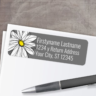 Trendy Daisy gray and yellow Return Address Etiket