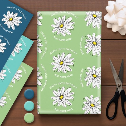 Trendy Daisy Happy Birthday Colorful Flower Inpakpapier Vel