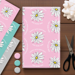 Trendy Daisy Happy Birthday Colorful Flower Inpakpapier Vel