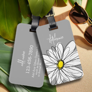 Trendy Daisy met grijs en geel Bagagelabel
