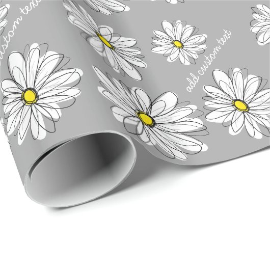 Trendy Daisy met grijs en geel Cadeaupapier (Rol Hoek)