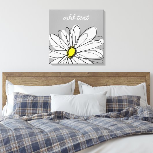 Trendy Daisy met grijs en geel Canvas Afdruk (Insitu (Slaapkamer))