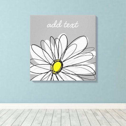 Trendy Daisy met grijs en geel Canvas Afdruk (Insitu (Houten vloer))