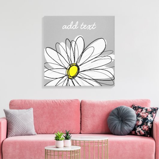 Trendy Daisy met grijs en geel Canvas Afdruk (Insitu (Woonkamer))