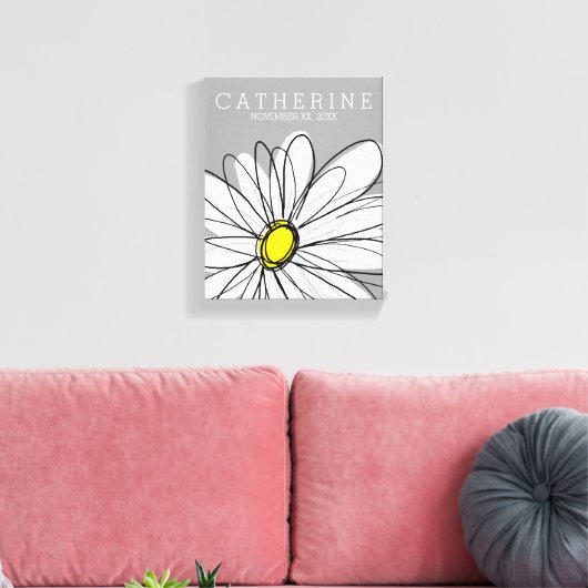 Trendy Daisy met grijs en geel Canvas Afdruk (Insitu (Woonkamer))