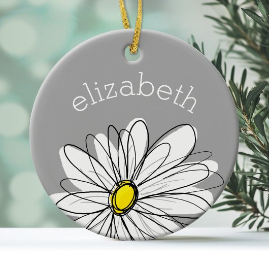 Trendy Daisy met grijs en geel Keramisch Ornament