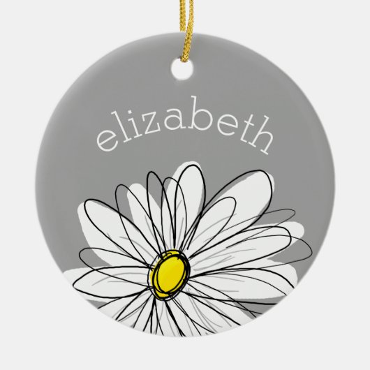 Trendy Daisy met grijs en geel Keramisch Ornament (Voorkant)