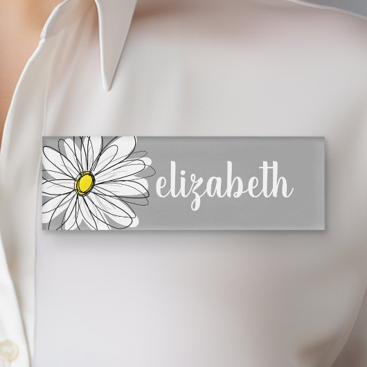 Trendy Daisy met grijs en geel Naambadge