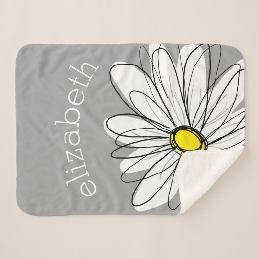 Trendy Daisy met grijs en geel Sherpa Deken (Voorkant (horizontaal))