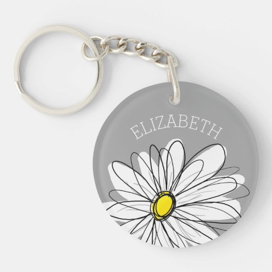 Trendy Daisy met grijs en geel Sleutelhanger (Voorkant)