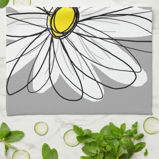 Trendy Daisy met grijs en geel Theedoek (Gevouwen)