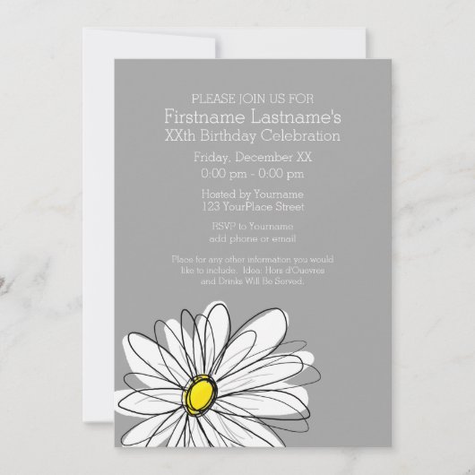 Trendy Daisy met grijs geel Verjaardagsfeest Kaart (Voorkant)