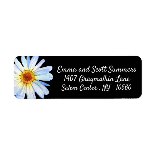 Trendy Daisy Zwart Aangepaste adreslabels Etiket (Voorkant)