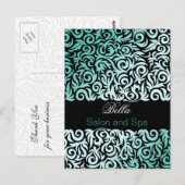trendy damask aqua business Dankuwel Kaarten (Voorkant / Achterkant)