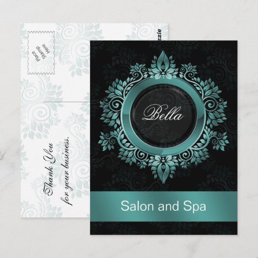 trendy damask aqua business Dankuwel Kaarten (Voorkant / Achterkant)