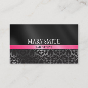 Trendy Damask Black en Pink Visitekaartje Custom