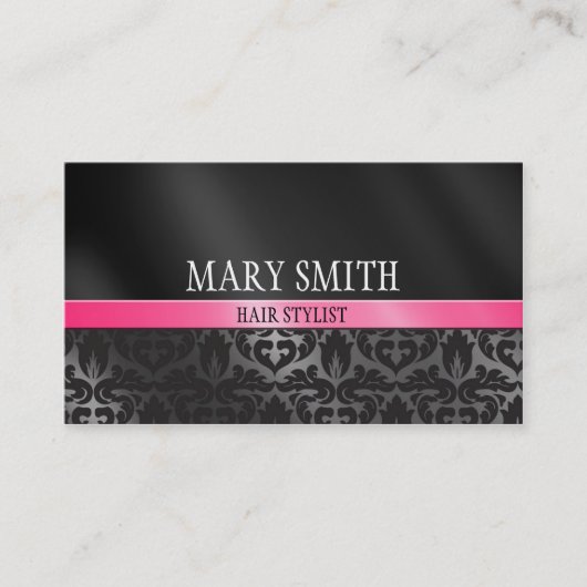 Trendy Damask Black en Pink Visitekaartje Custom (Voorkant)