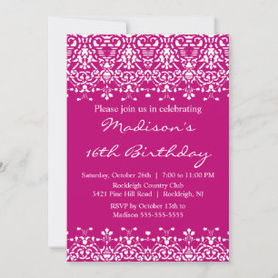 Trendy Damask Sweet Sixteen Birthday Uitnodiging