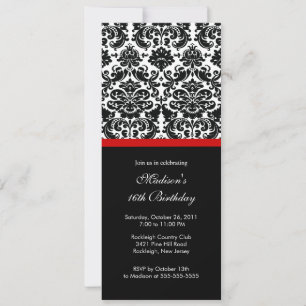 Trendy Damask Sweet Sixteen Birthday Uitnodiging