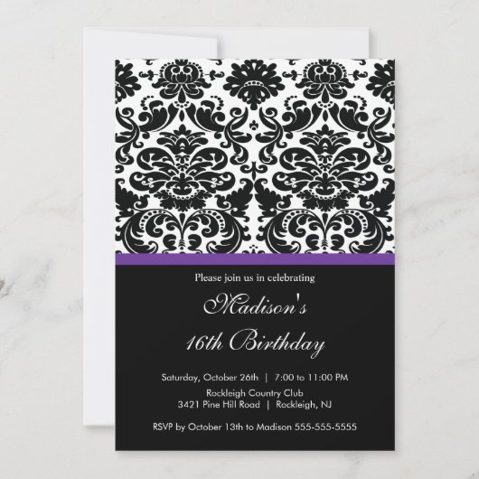Trendy Damask Sweet Sixteen Birthday Uitnodiging (Voorkant)