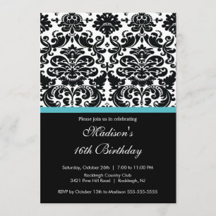 Trendy Damask Sweet Sixteen Birthday Uitnodiging