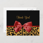 Trendy Dank u zwart en goud Leopard rood lint Briefkaart (Voorkant / Achterkant)