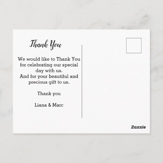 Trendy dank u zwart script foto bruiloft briefkaart (Achterkant)