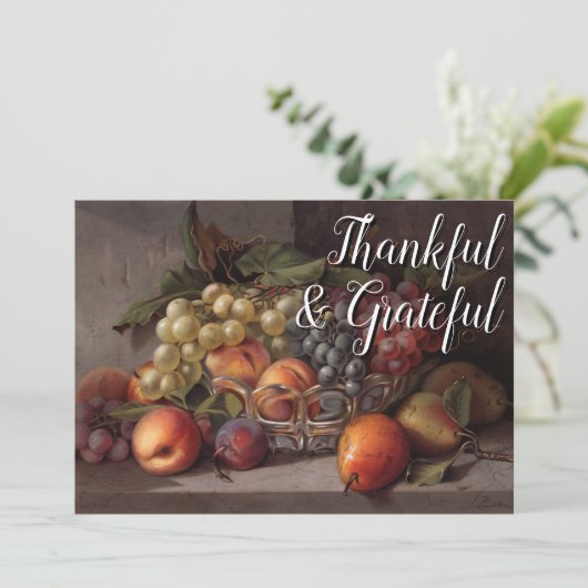  trendy dankbaar en dankbaar herfstfruit feestdagenkaart (Staand voorkant)