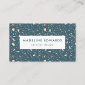 Trendy Dark Blue en Peach Terrazzo Visitekaartje (Voorkant)