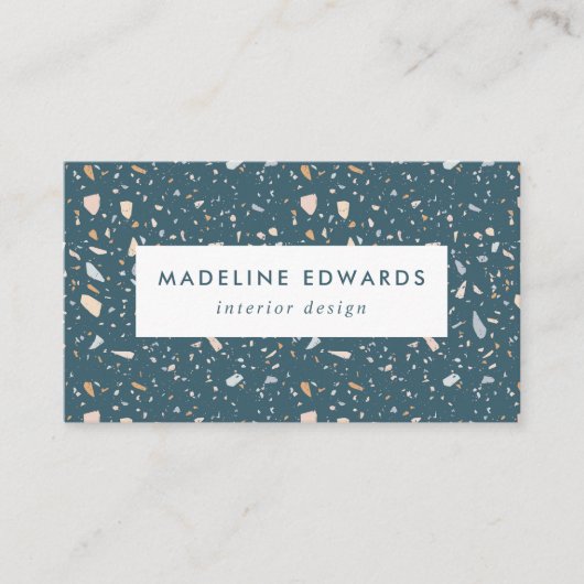 Trendy Dark Blue en Peach Terrazzo Visitekaartje (Voorkant)