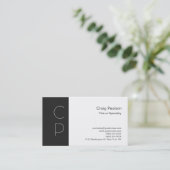 Trendy Dark Grey White Monogram Visitekaartje (Staand voorkant)