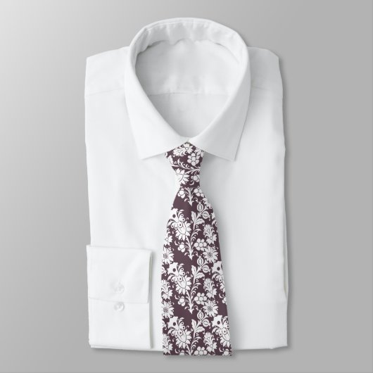 Trendy Dark Mauve Paarse Bloemen Groomsmen Huwelij Stropdas (Gebonden)