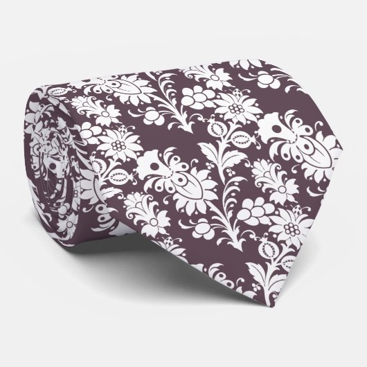 Trendy Dark Mauve Paarse Bloemen Groomsmen Huwelij Stropdas (Opgerold)