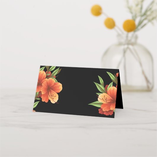 Trendy Dark Moody Sinaasappel Bloemen Huwelijk Plaatskaartje (Achterkant)