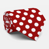Trendy Dark Red and White polka stips Stropdas (Opgerold)