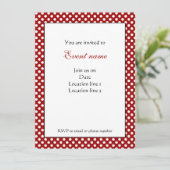 Trendy Dark Red en White polka dots Invitation Kaart (Staand voorkant)