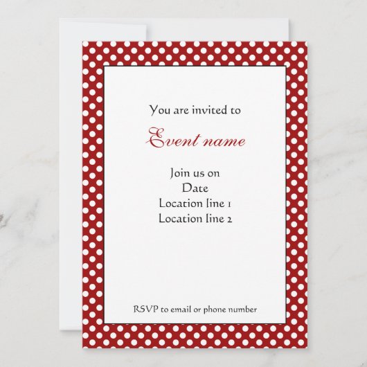Trendy Dark Red en White polka dots Invitation Kaart (Voorkant)