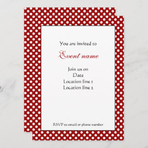Trendy Dark Red en White polka dots Invitation Kaart