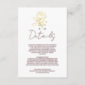 Trendy Deep Burgundy Gold Monogram Wedding Details Informatiekaartje (Voorkant)