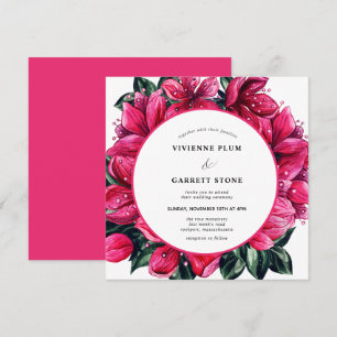 Trendy Deep Pink Floral Wedding Invitation Kaart