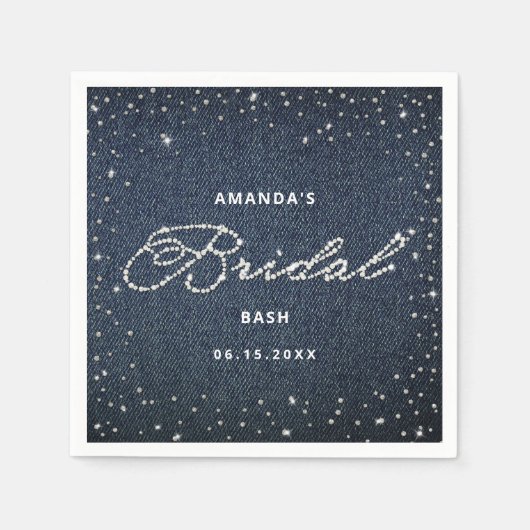 Trendy Denim Diamonds Elegant Vrijgezellenfeest Servet (Voorkant)
