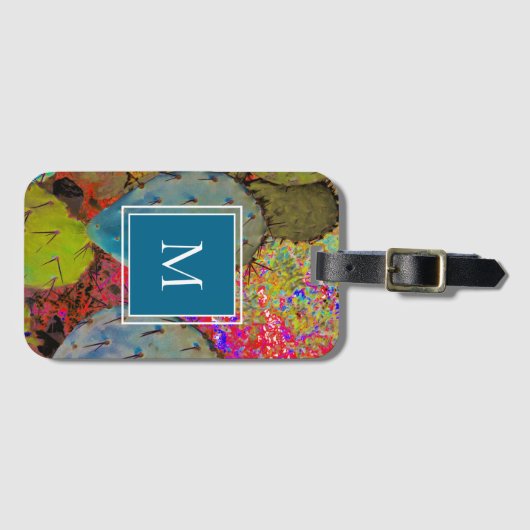 Trendy Desert Monogram Cactus Bagagelabel (Voorkant (horizontaal))