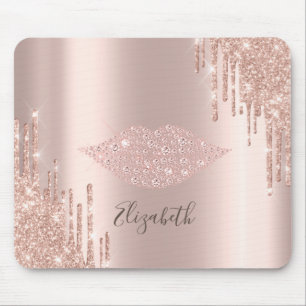 Trendy Diamonds Lippen Roze Goud Glitters Drips Muismat