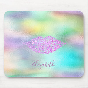 Trendy Diamonds Lips Regenboog Holografisch Muismat
