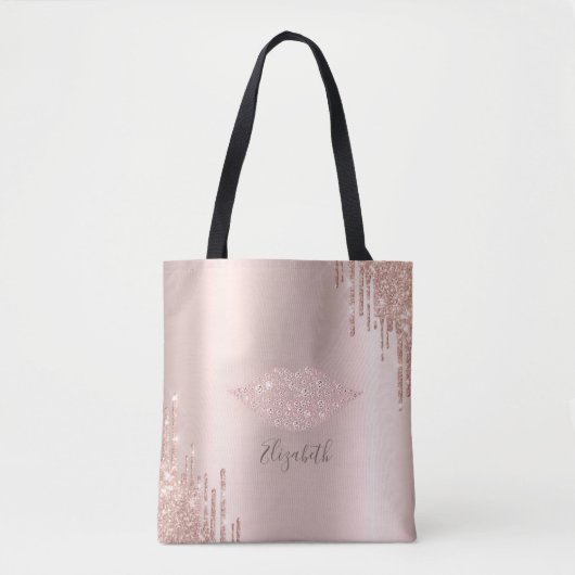 Trendy Diamonds Lips Rose Goud Glitter Drips Tote Bag (Voorkant)