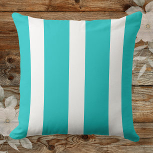 Trendy Diep Aqua En Witte Luifel Gestreepte Buitenkussen
