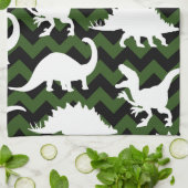 Trendy Dinosaur Silhouettes & Green Chevrons Theedoek (Gevouwen)