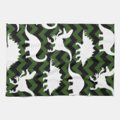 Trendy Dinosaur Silhouettes & Green Chevrons Theedoek (Horizontaal)
