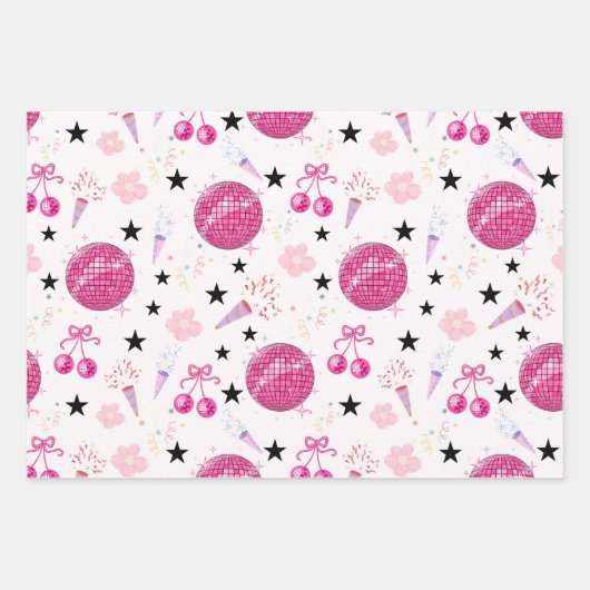 Trendy Disco Celebration Party Seamless Pattern Inpakpapier Vel (Voorkant)